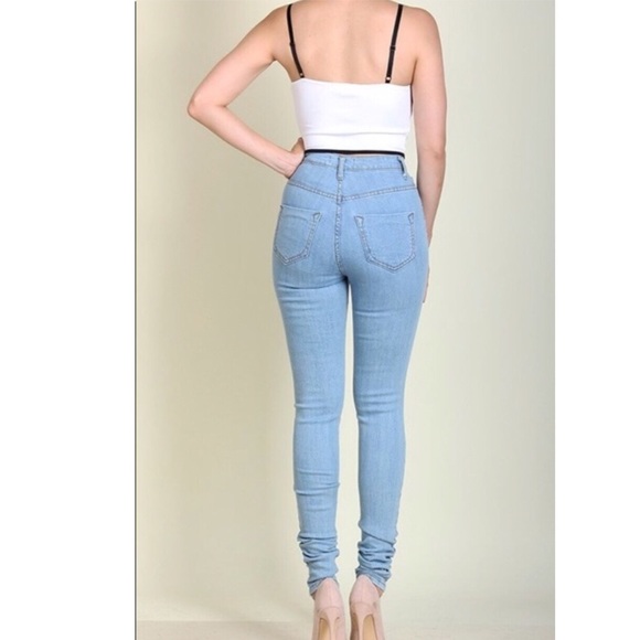 high waist skinny shredded denim (lightblue) - Picture 3 of 3